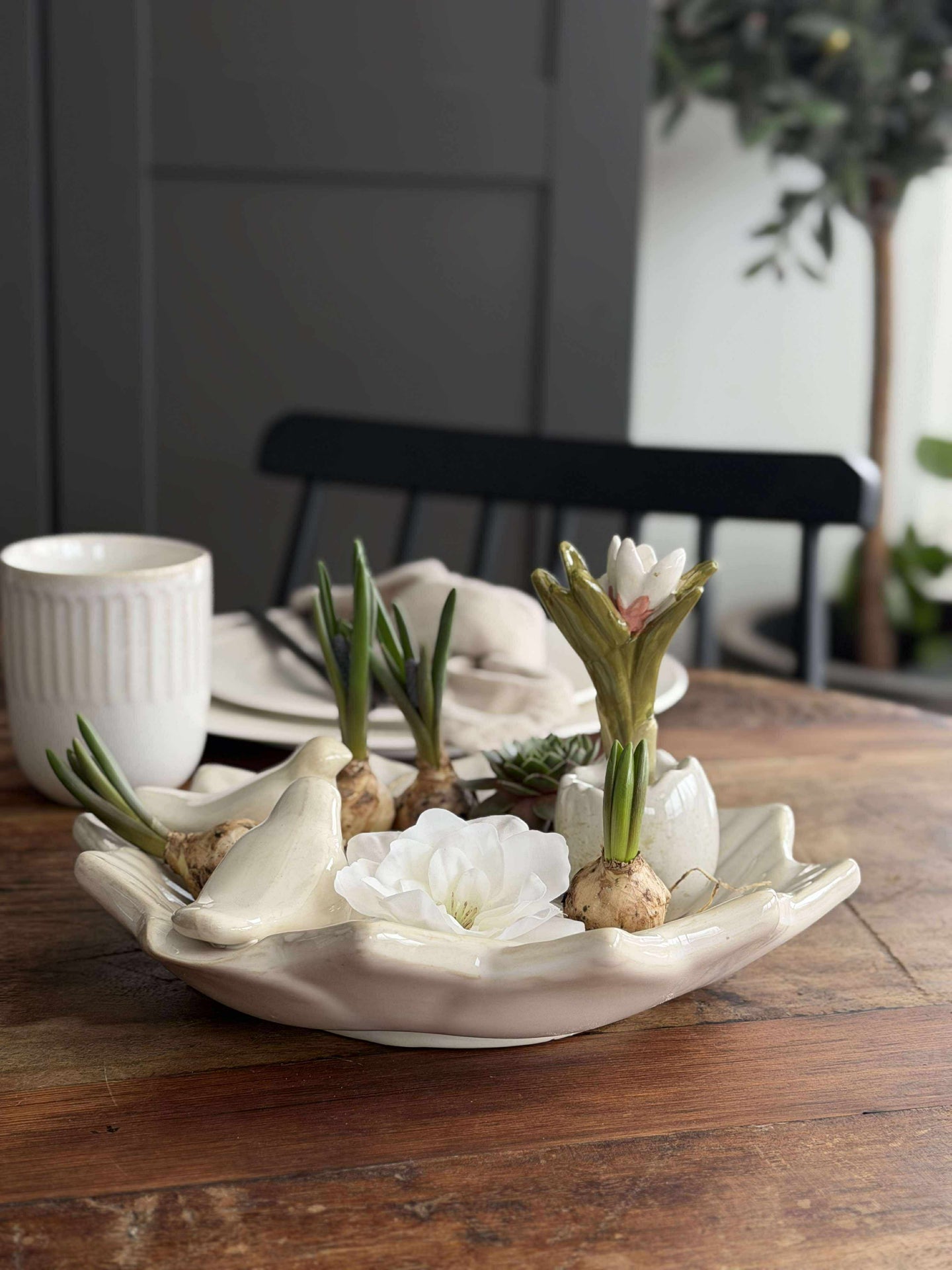 Fat med fåglar – White