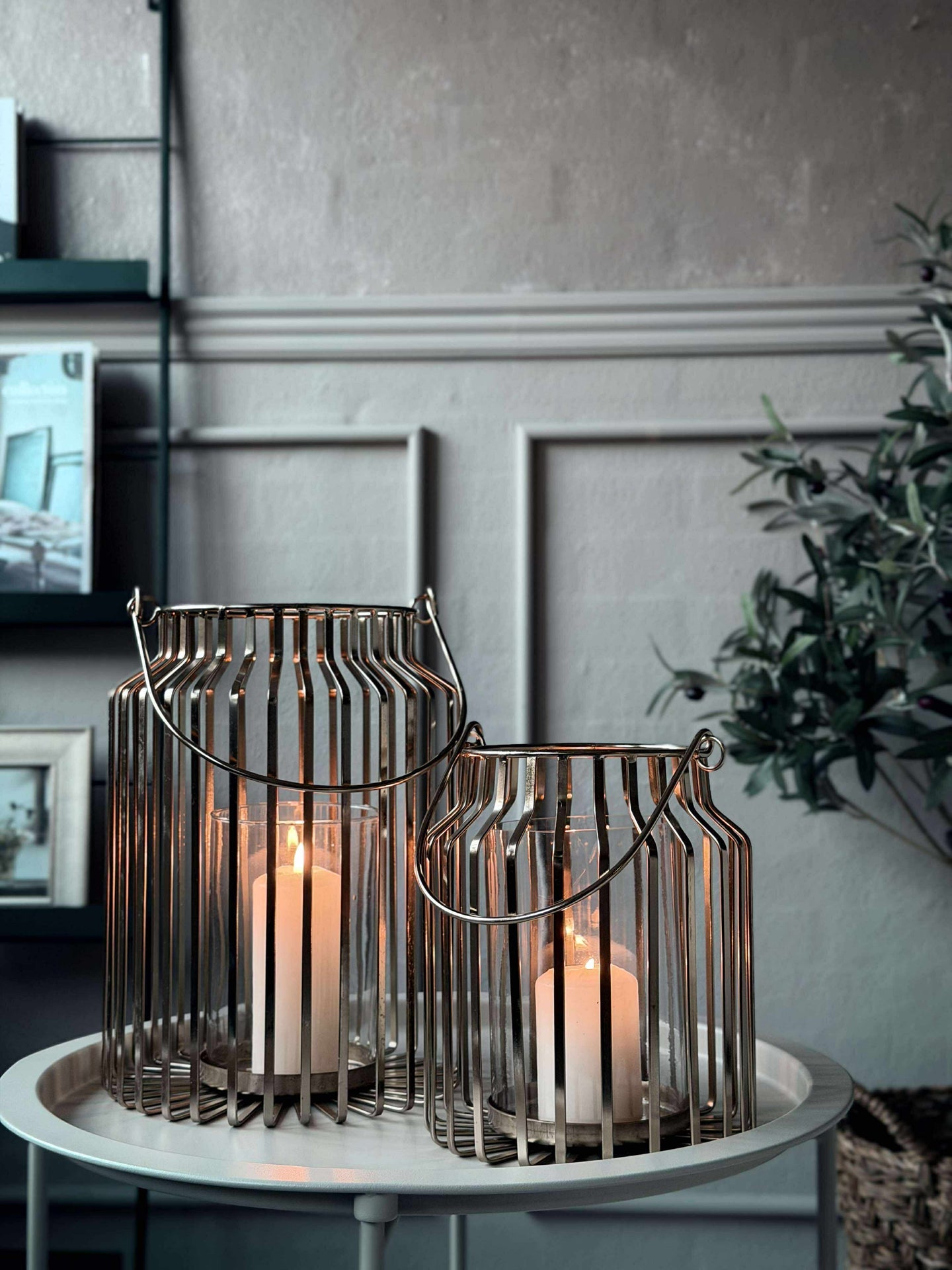 Lykta med glas - Guld 21cm