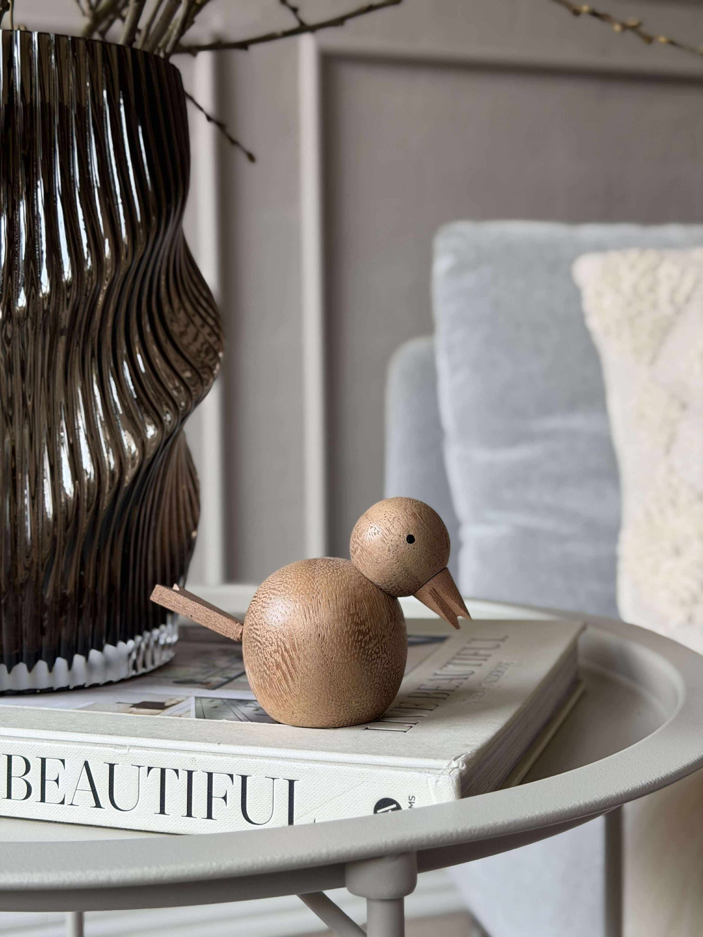 Sittande Fågel - Bärnsten Brun Stor