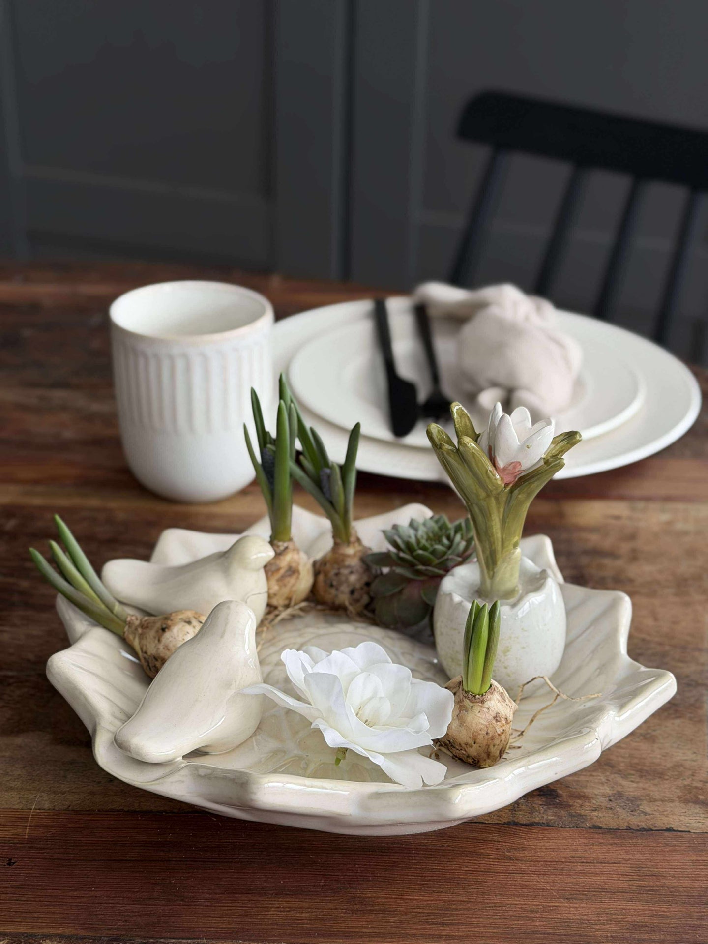 Fat med fåglar – White