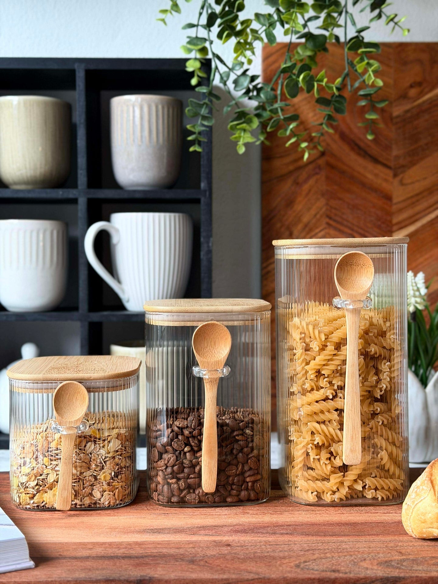 Förvaringsglas med bambulock och sked - Flera storlekar