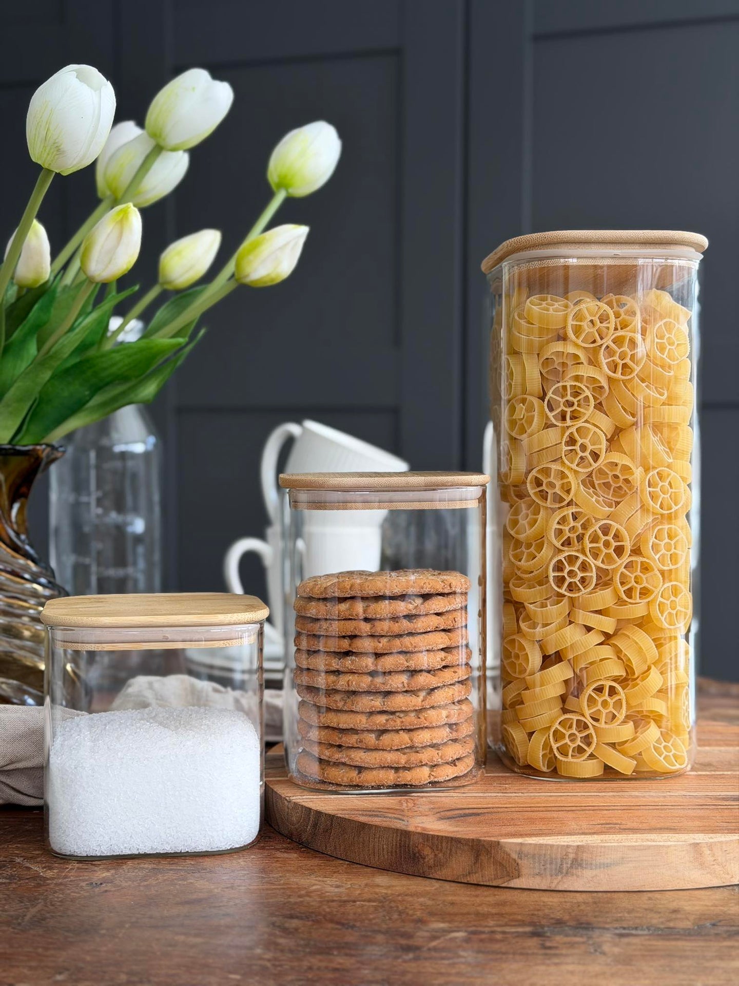 Förvaringsglas med bambulock - Set om 3 st.