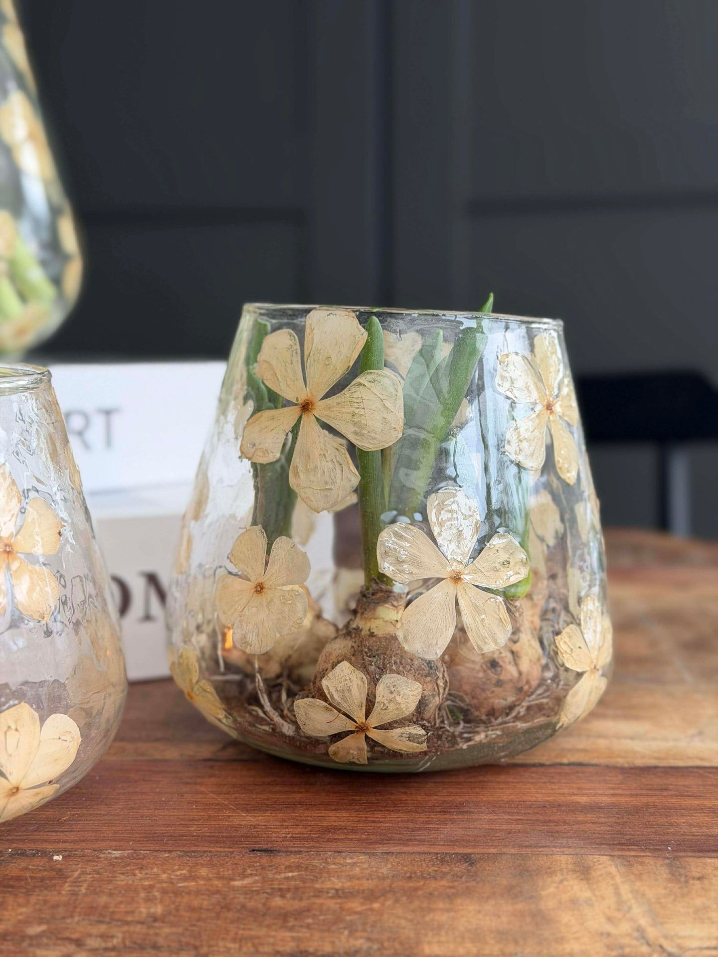Ljusstake - Glas med blommor - flera storlekar