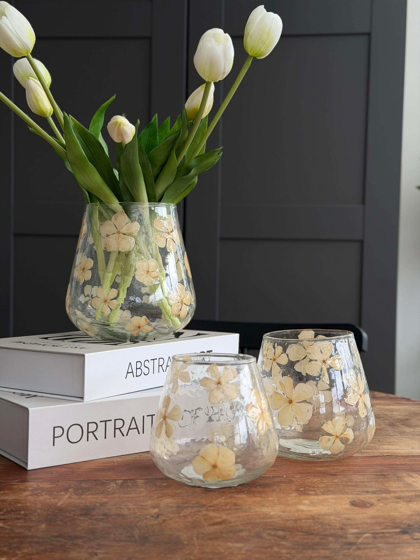 Ljusstake - Glas med blommor - flera storlekar