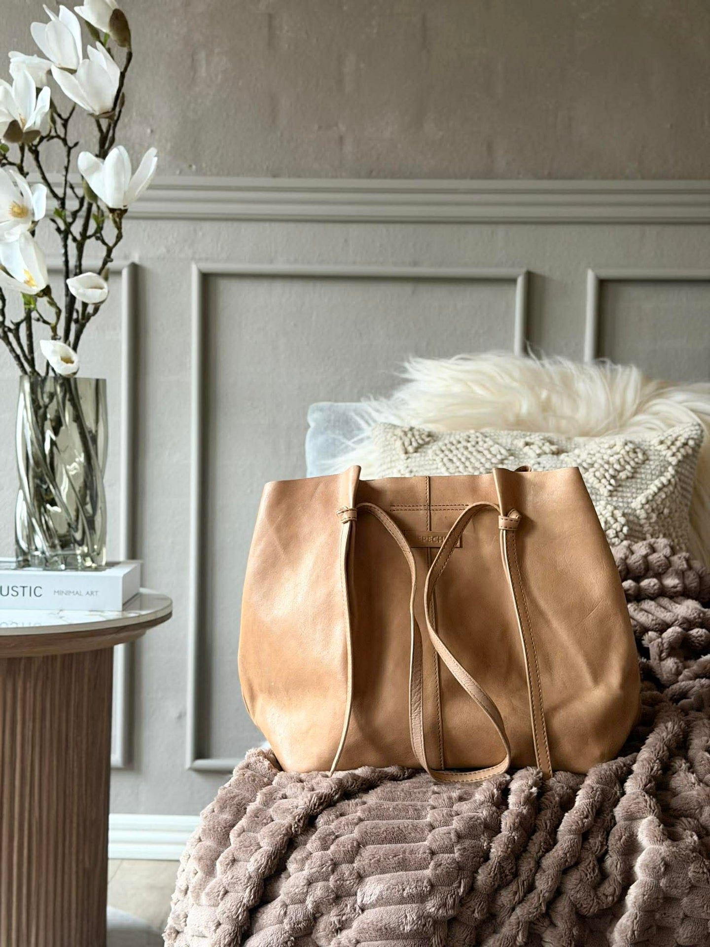 Shopper i mjukt läder - Sand