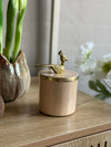Kruka med lock – Beige med fågel i guld