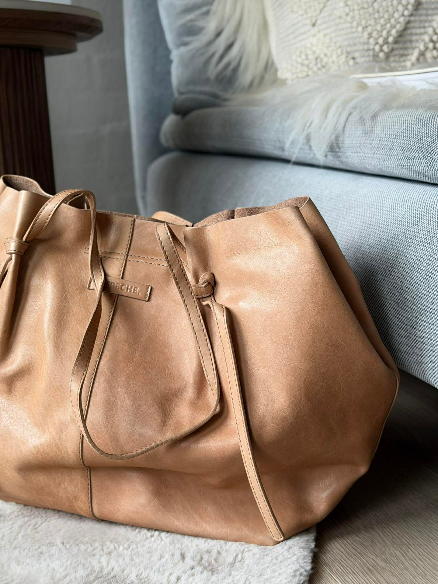 Shopper XL i mjuk läderkvalitet - Sand