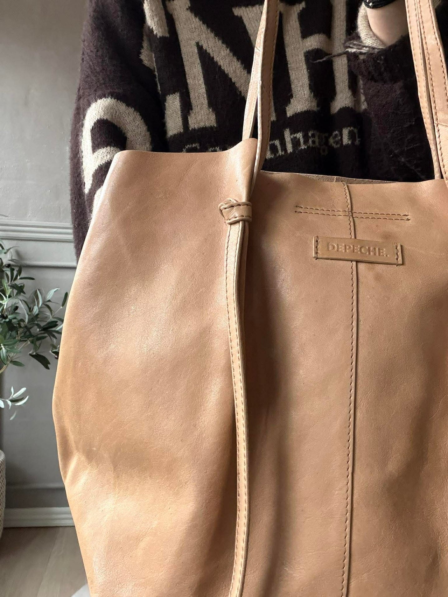 Shopper i mjukt läder - Sand