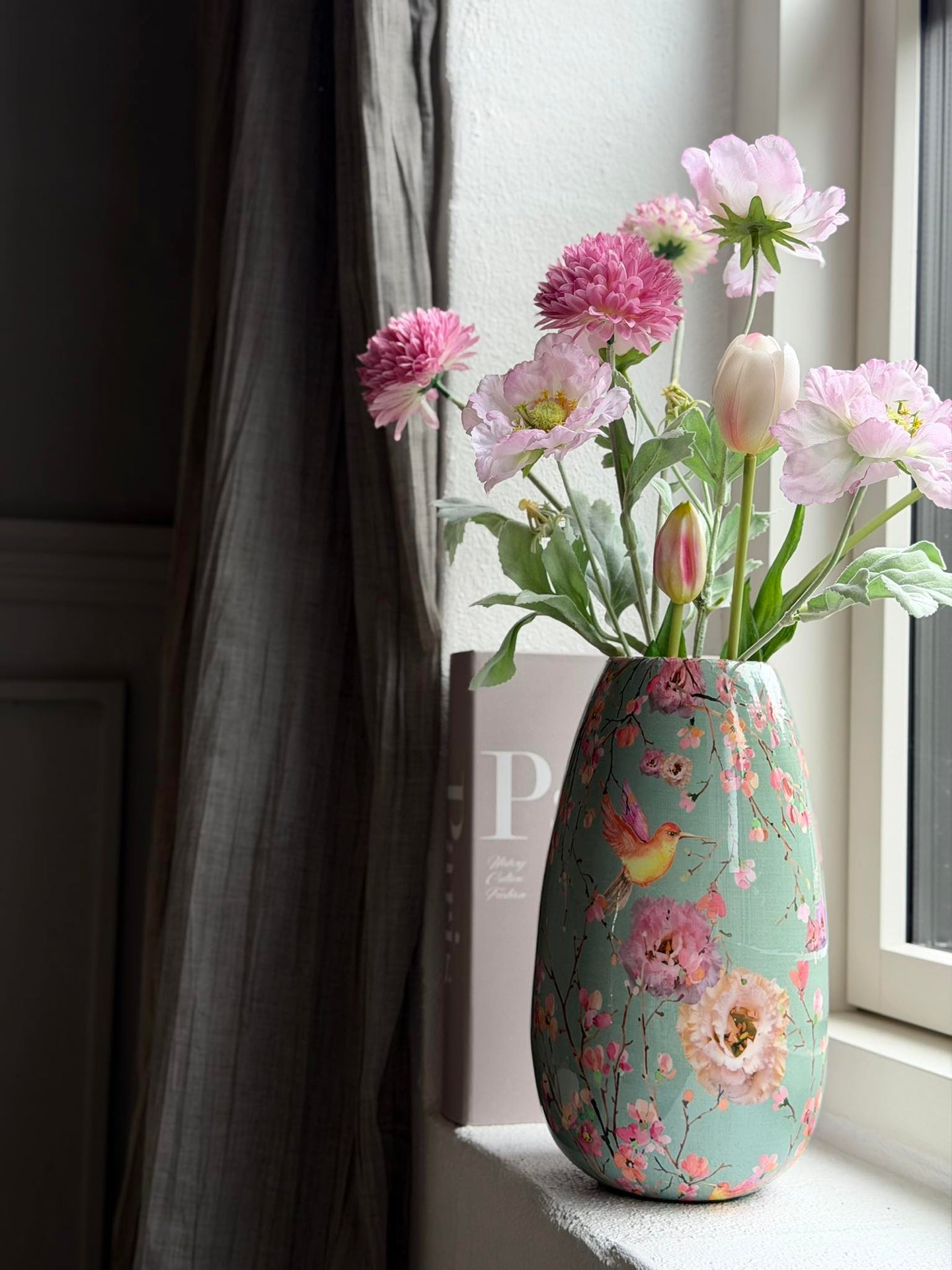 Vase Flower print 25 cm - Grön