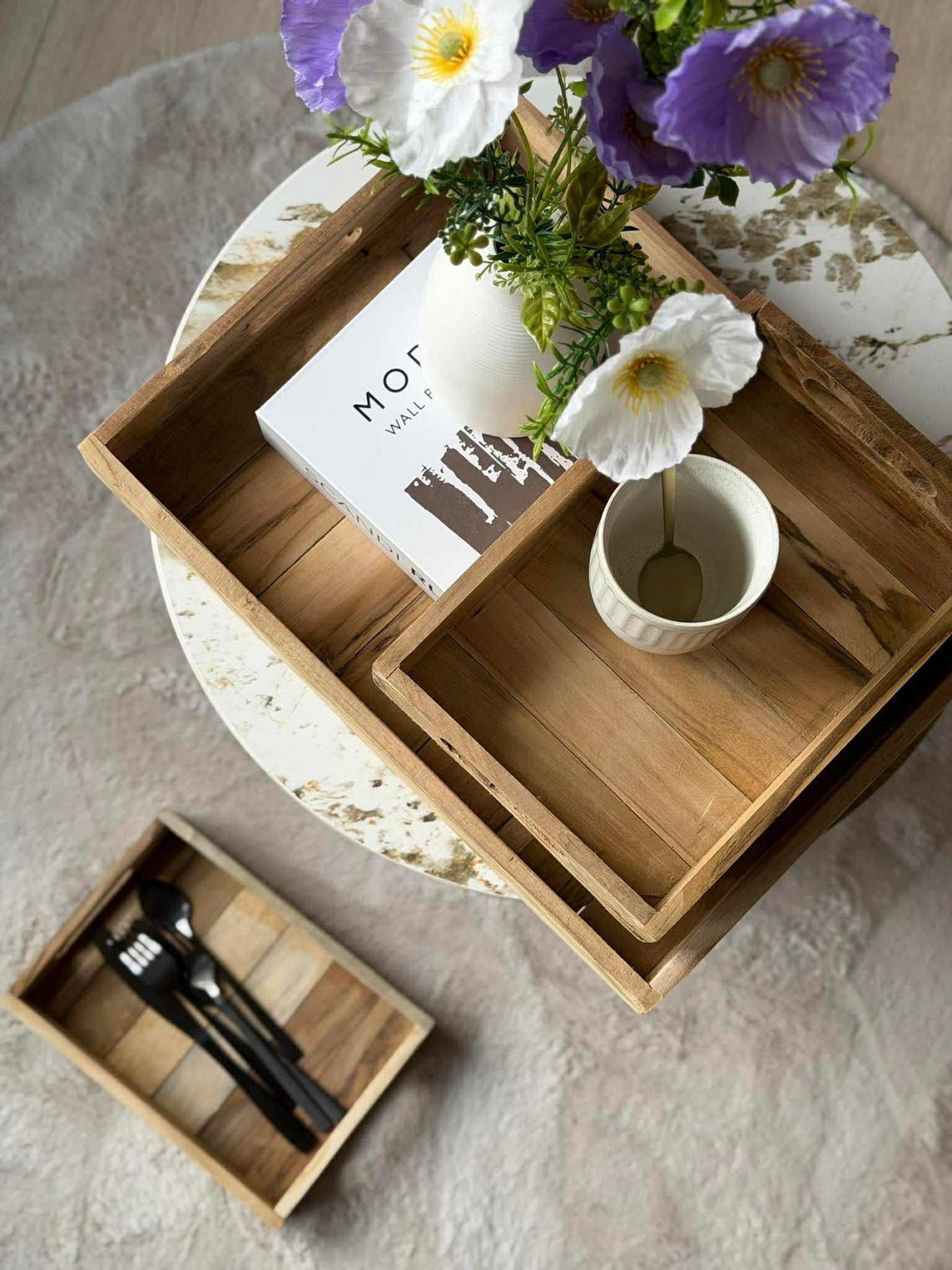 Bricka Teak - Set om 3 st.