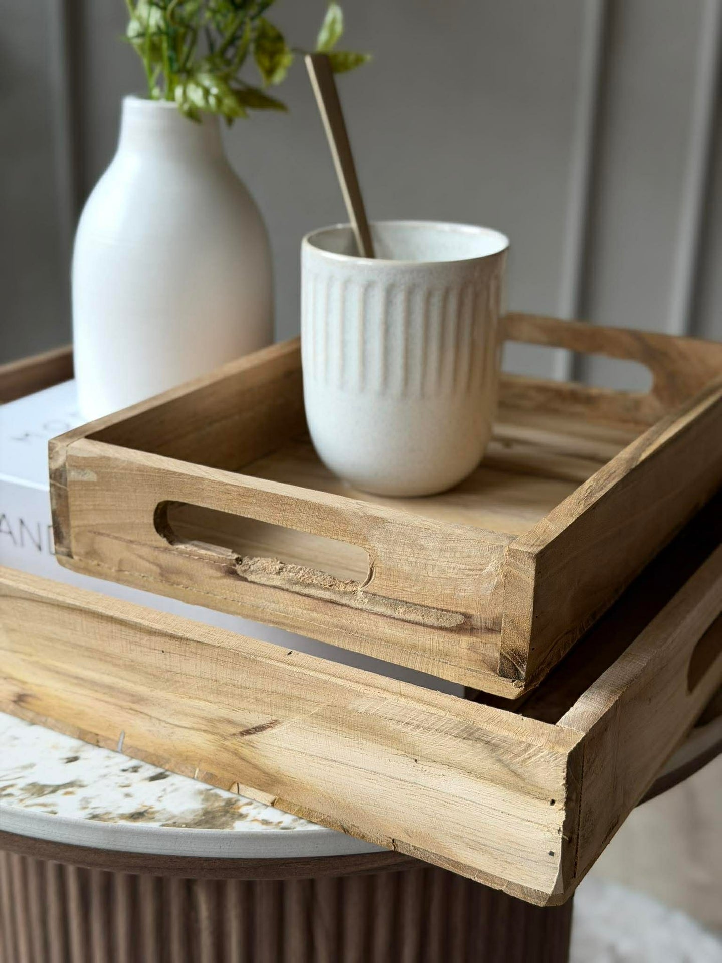 Bricka Teak - Set om 3 st.