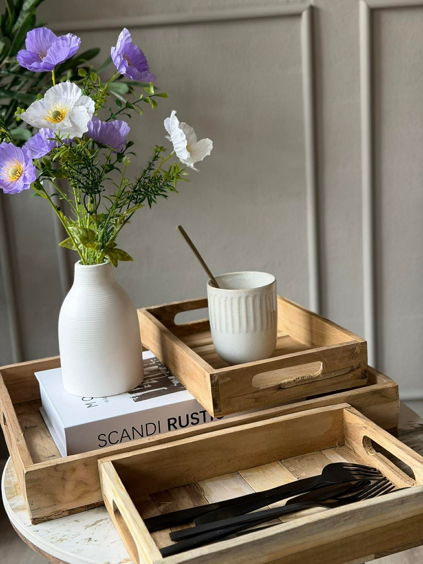 Bricka Teak - Set om 3 st.