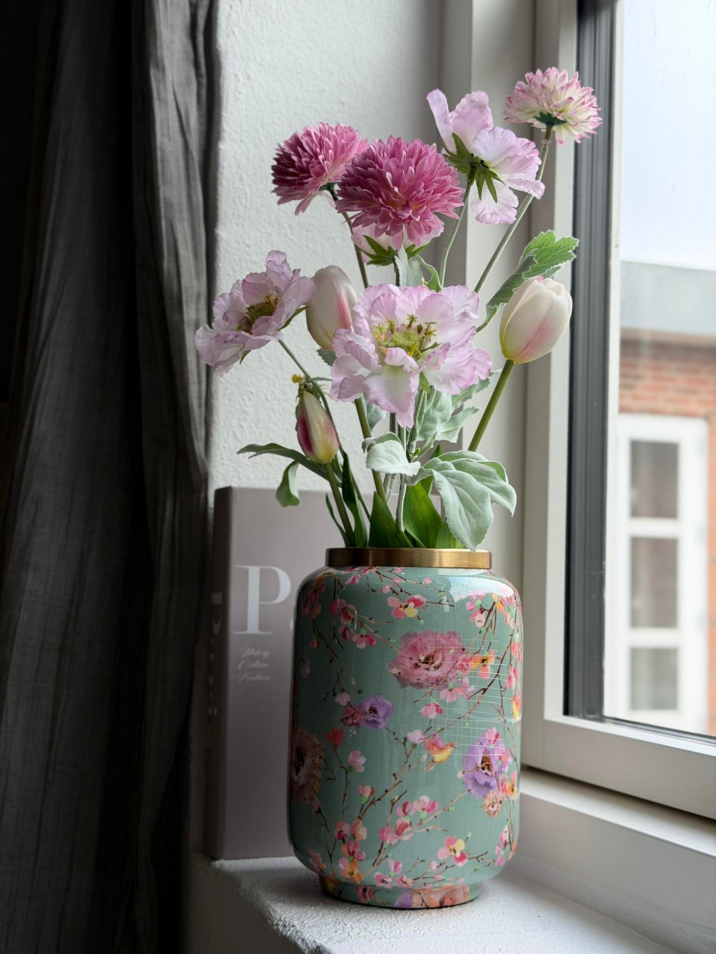 Vase Flower print  - Grön