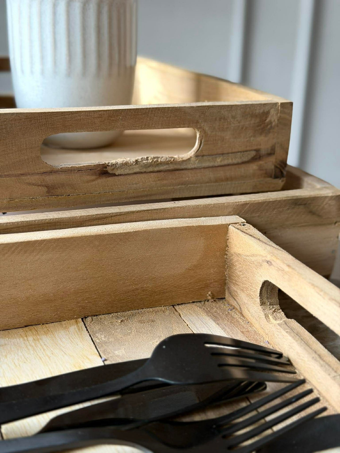 Bricka Teak - Set om 3 st.