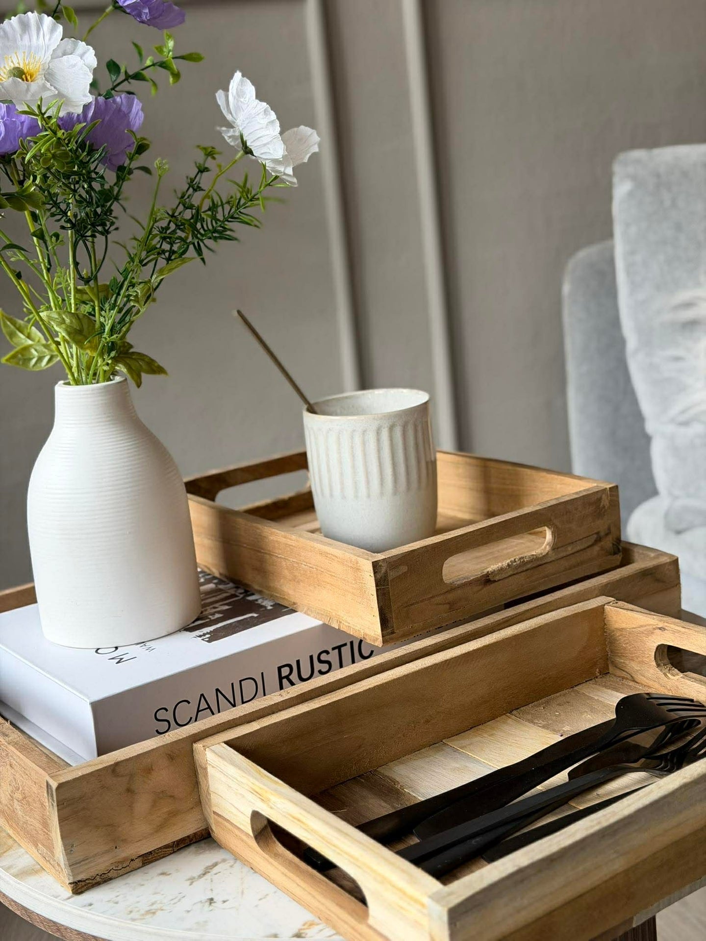 Bricka Teak - Set om 3 st.