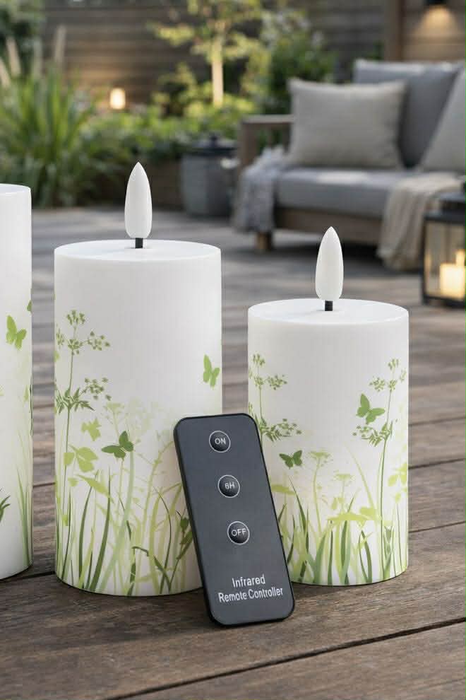 Utomhus Blockljus Green Flower - Set med 3 st