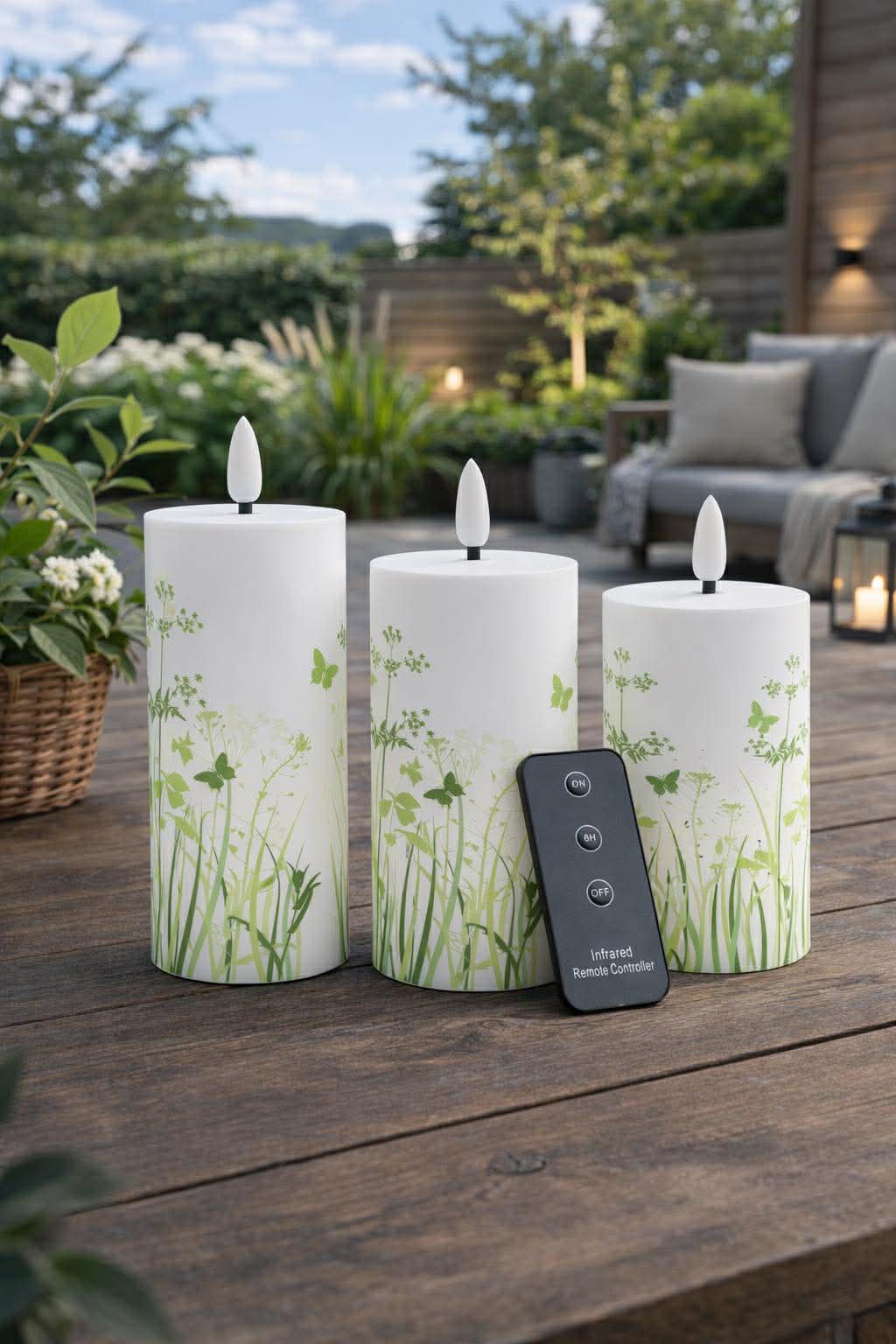 Utomhus Blockljus Green Flower - Set med 3 st
