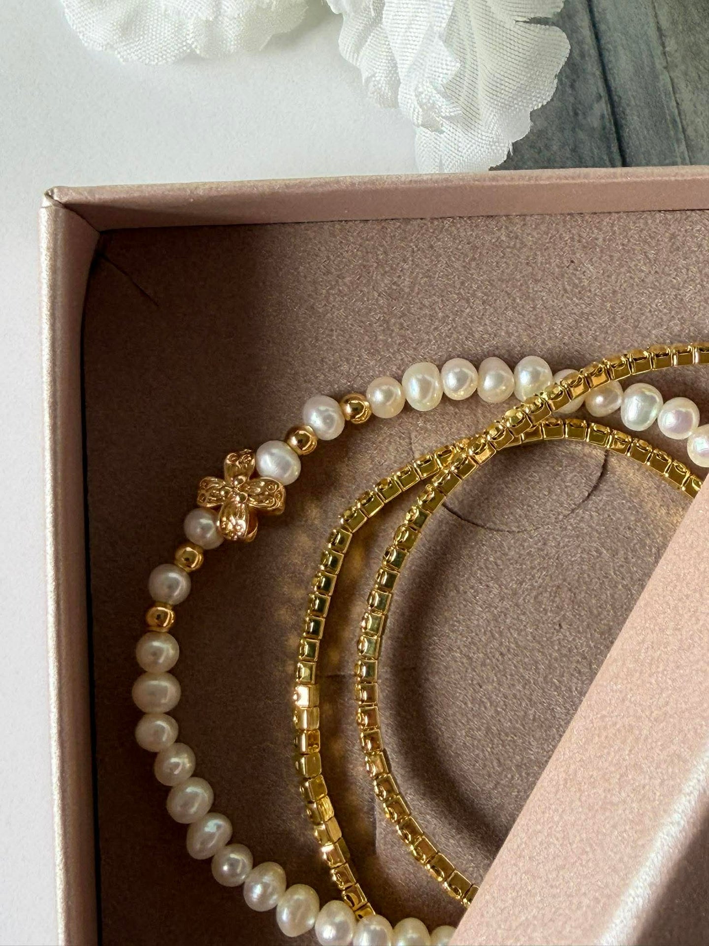 Armband Vega Set/3 - Äkta sötvattenspärlor