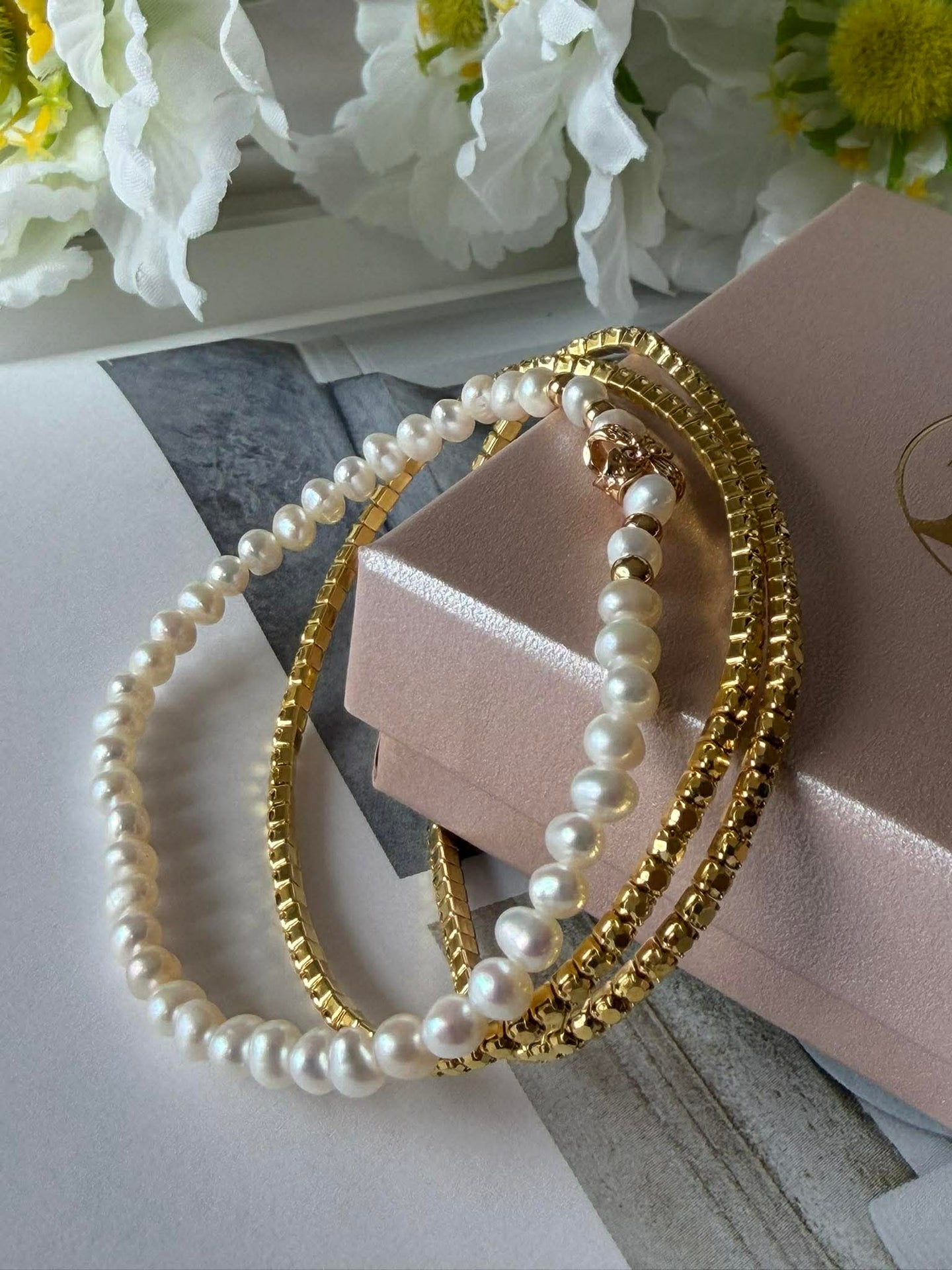 Armband Vega Set/3 - Äkta sötvattenspärlor