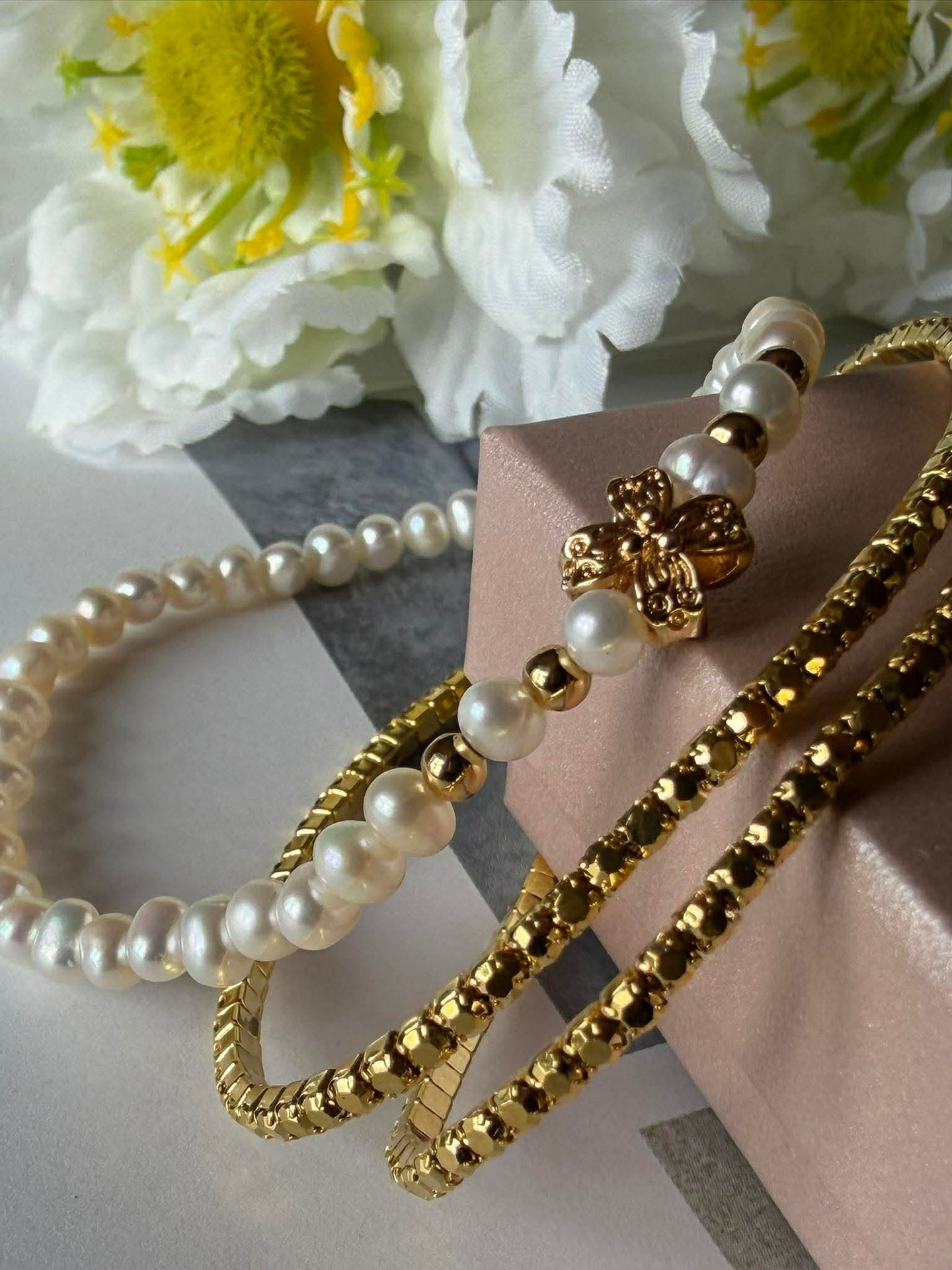 Armband Vega Set/3 - Äkta sötvattenspärlor