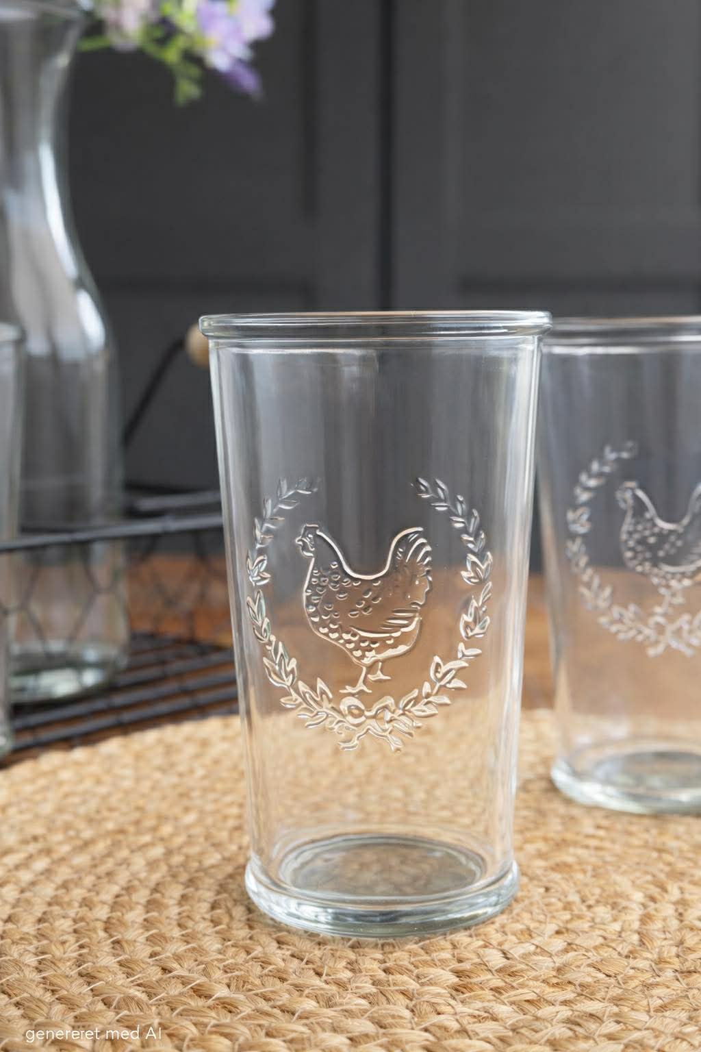 Set med bricka, 4 glas och karaff