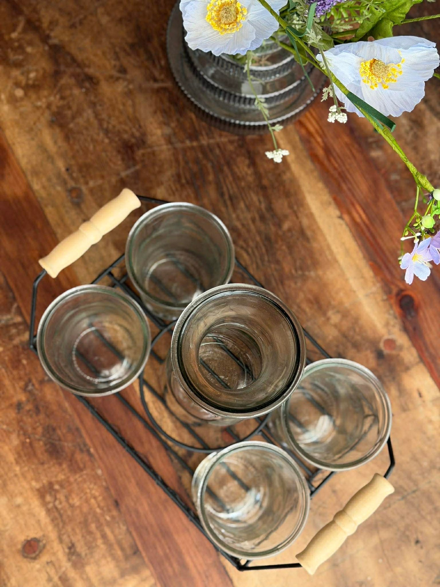 Set med bricka, 4 glas och karaff