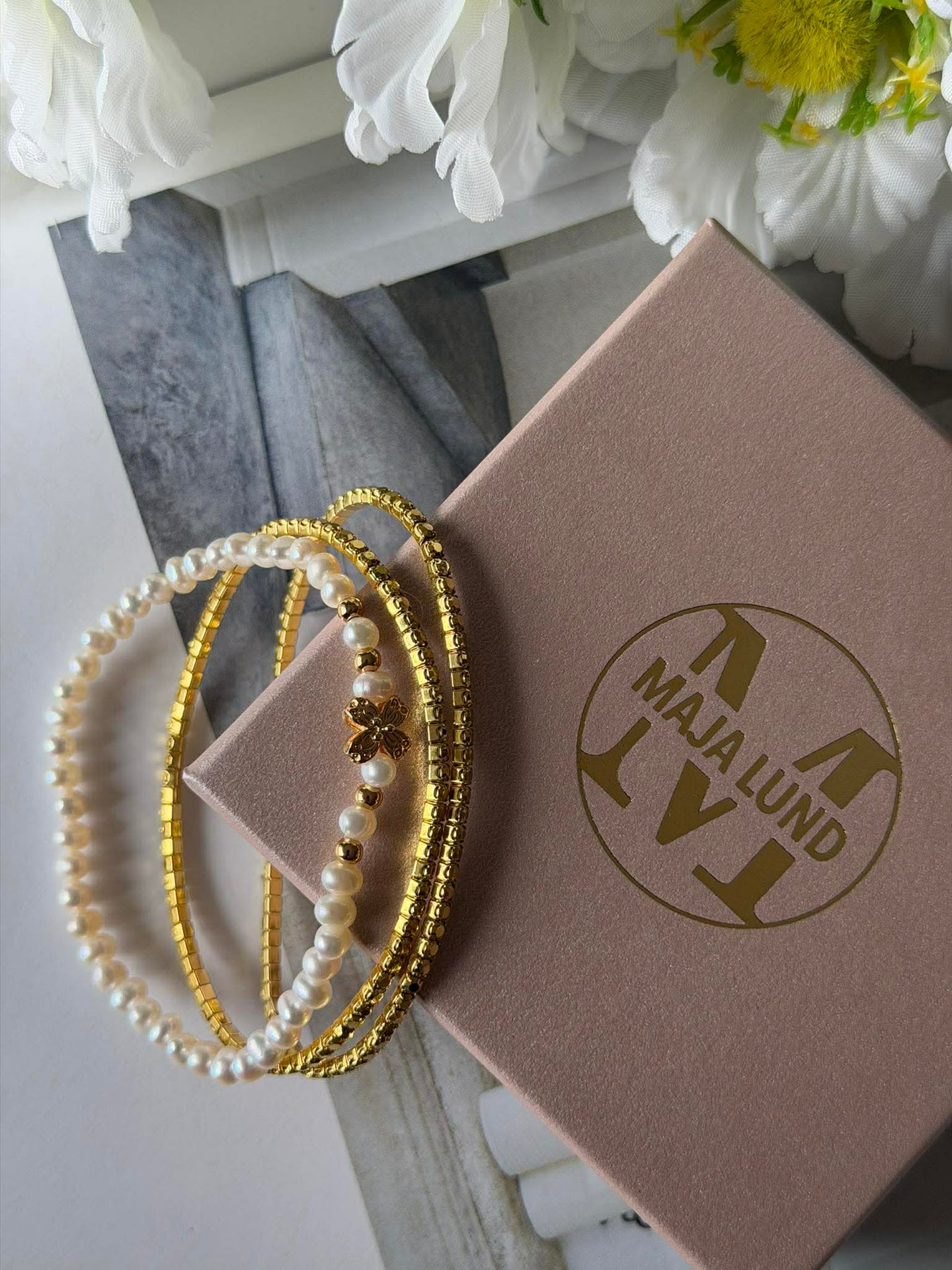Armband Vega Set/3 - Äkta sötvattenspärlor