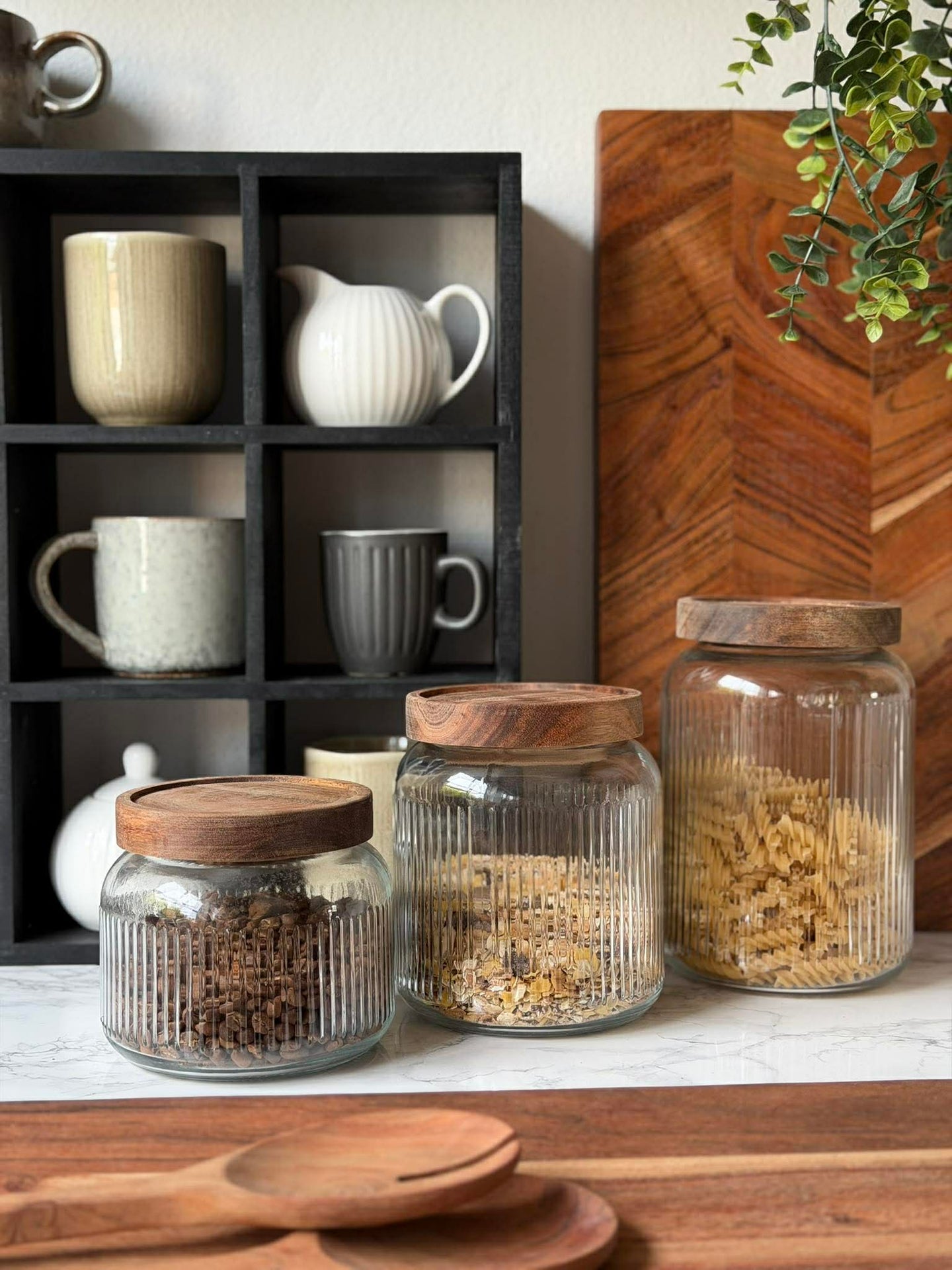 Förvaringsglas med akacielock - Flera storlekar