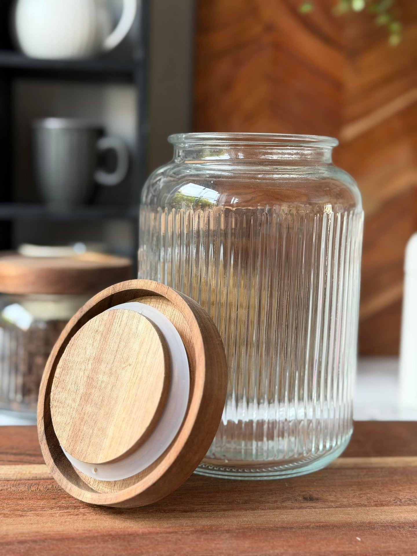 Förvaringsglas med akacielock - Flera storlekar