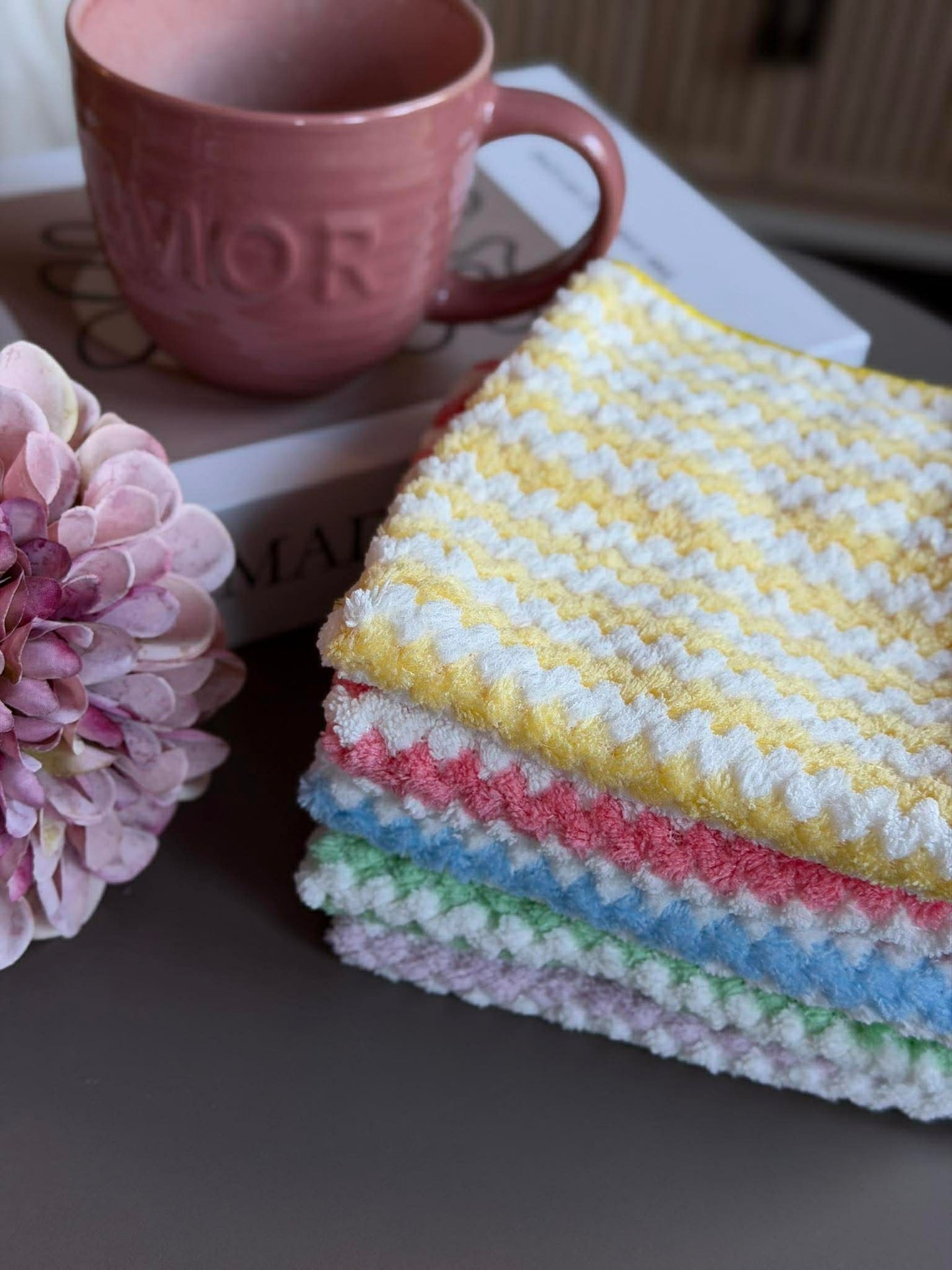 Randiga mikrofiberdukar - Förpackning med 5 st