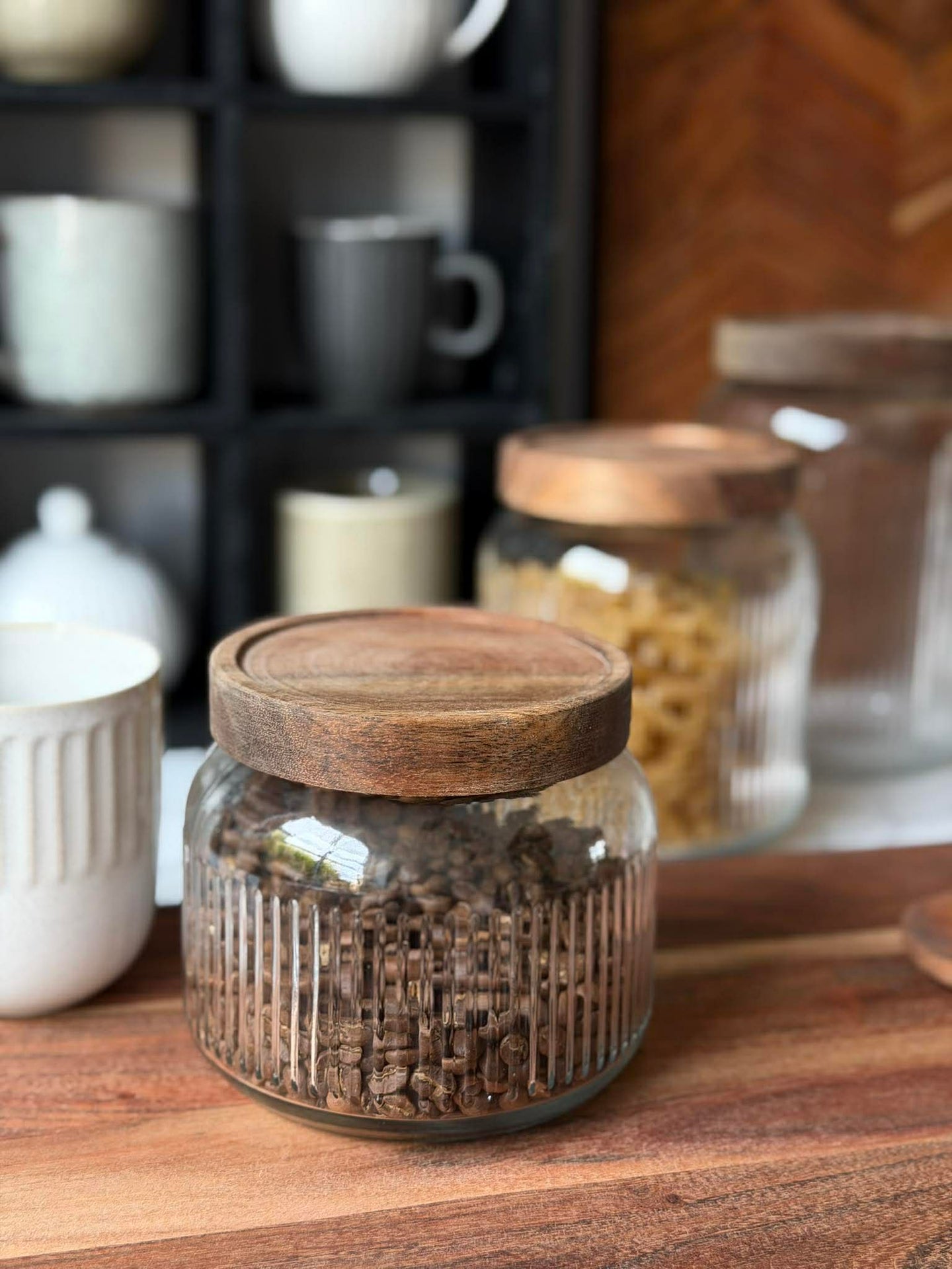 Förvaringsglas med akacielock - Flera storlekar