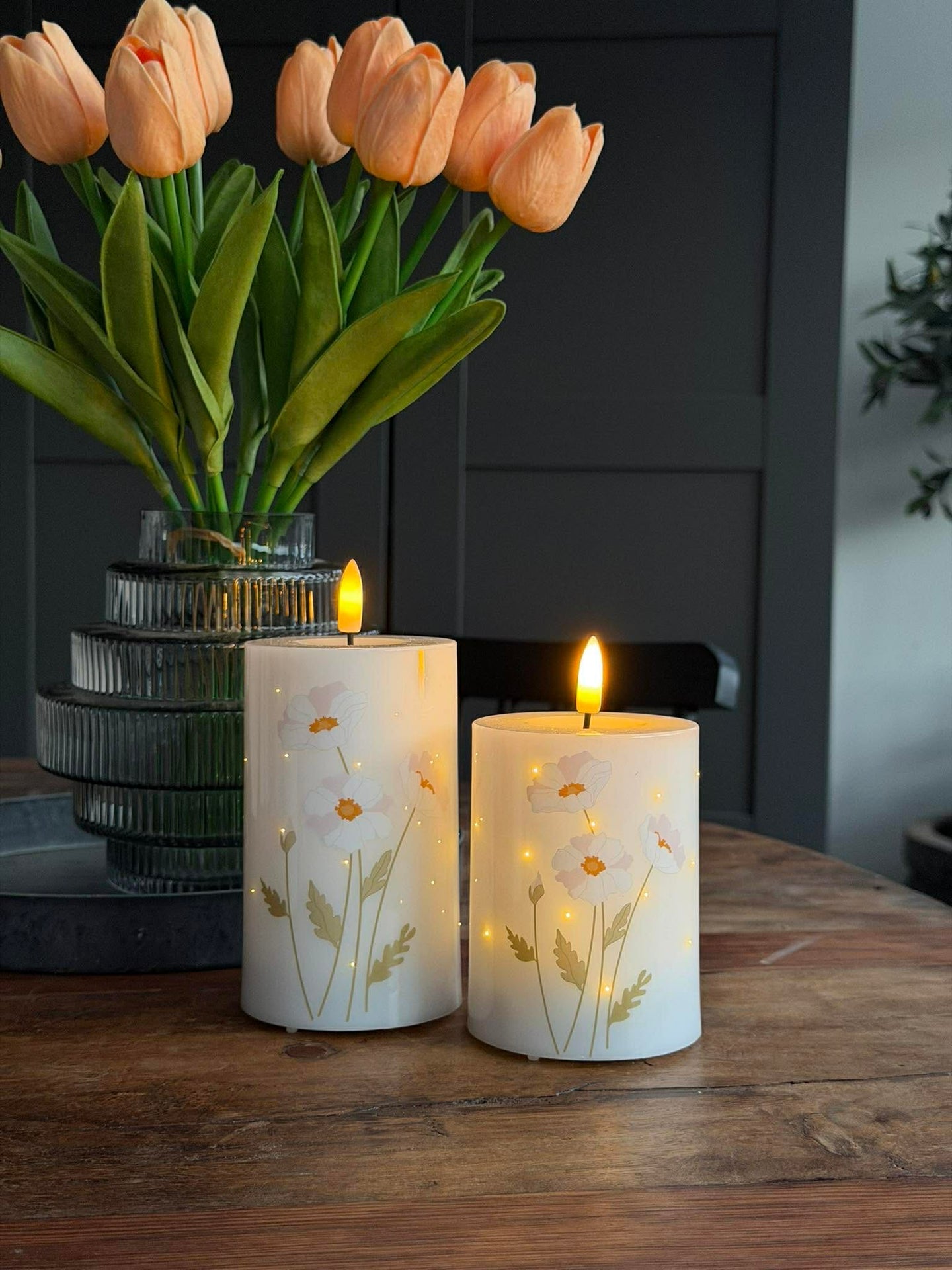 LED Blockljus TWINKLE Poppy Rose - Set med 2 st.