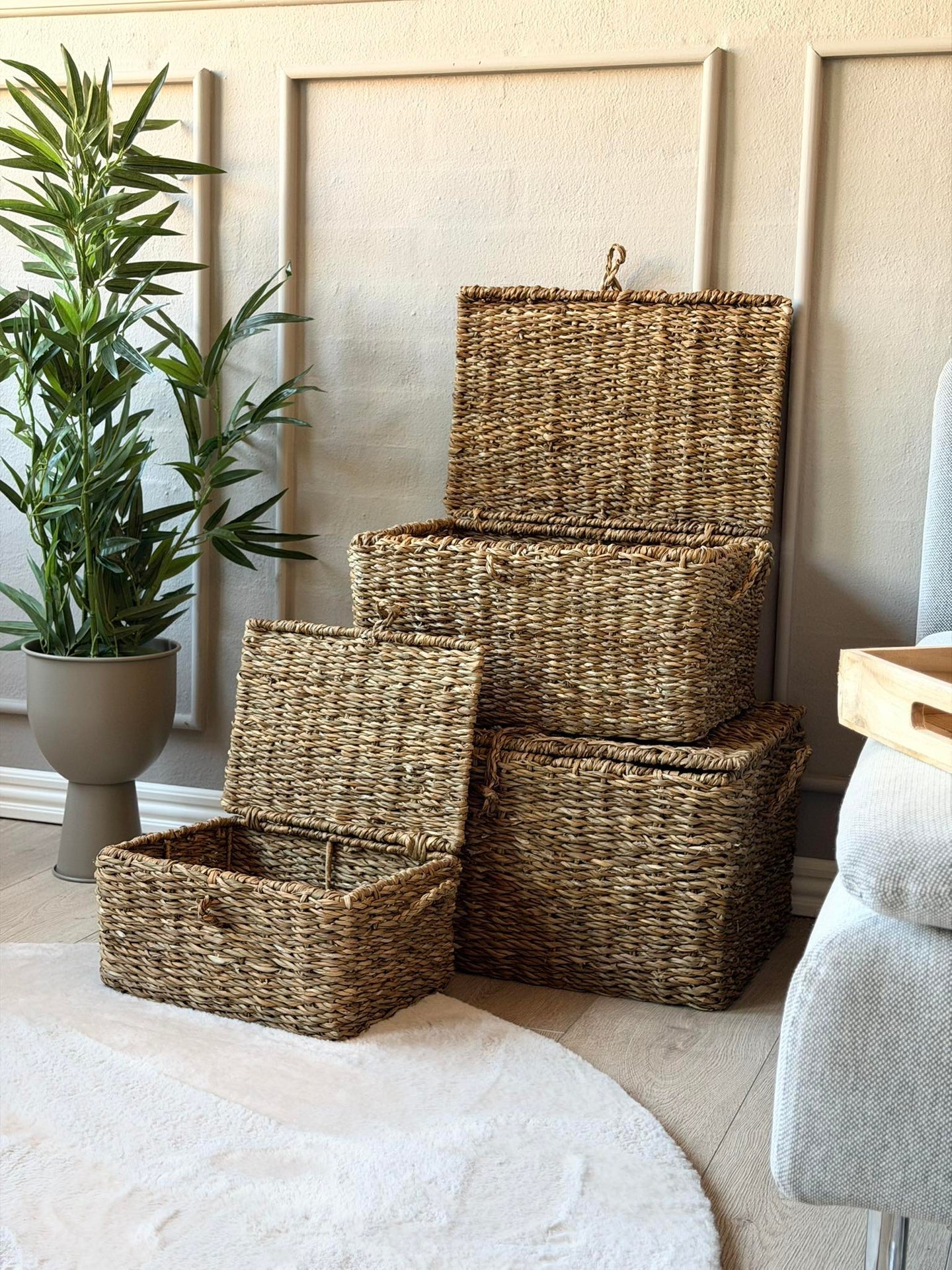 Korgar med lock för förvaring - Set om 3 st