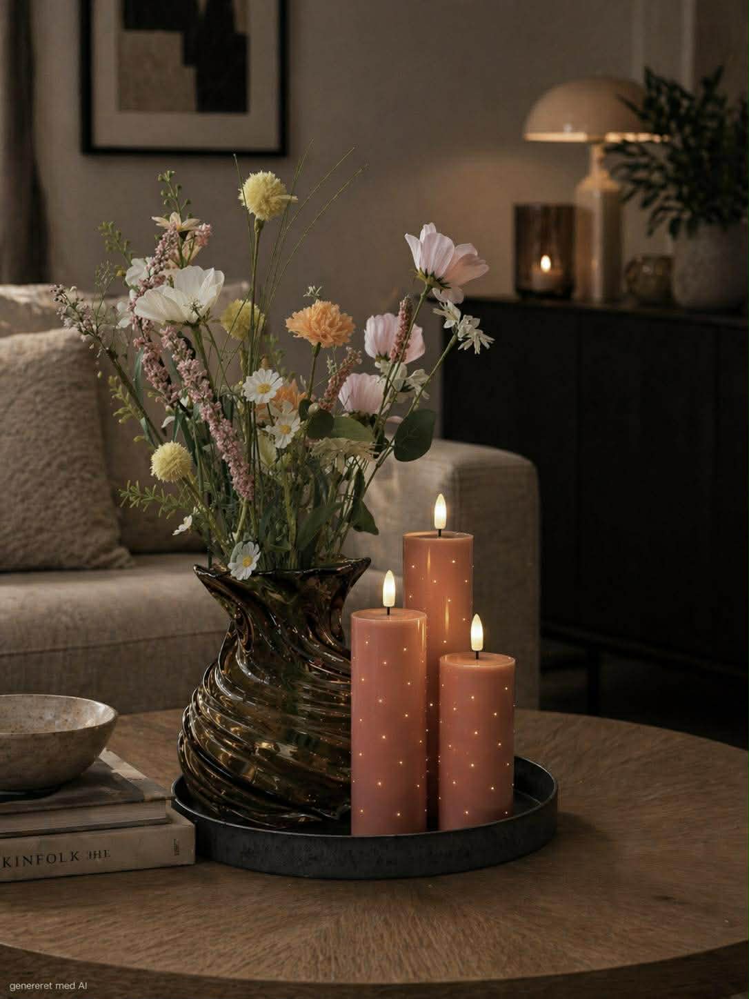 Blockljus TWINKLE Rosa - Set med 3 st.