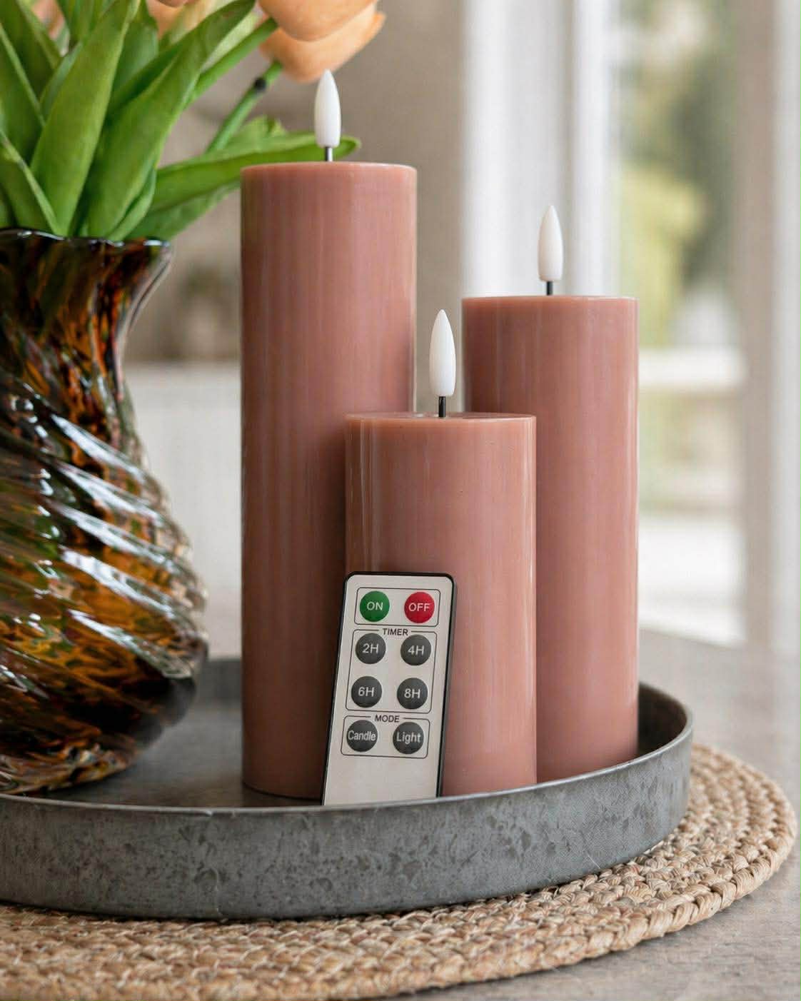 Blockljus TWINKLE Brun - Set med 3 st.