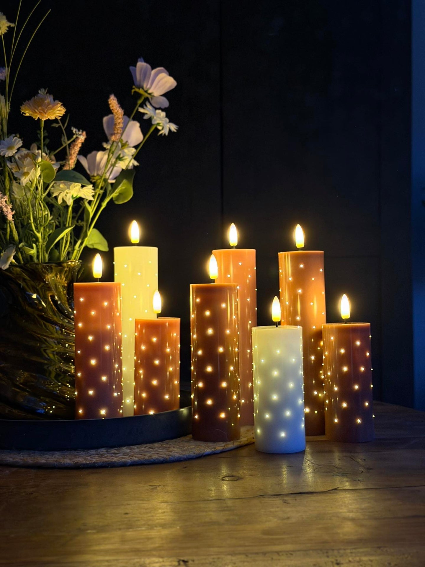 Blockljus TWINKLE Rosa - Set med 3 st.