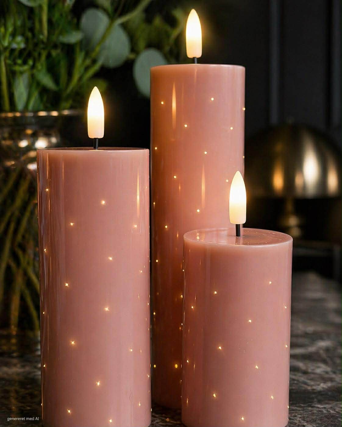 Blockljus TWINKLE Rosa - Set med 3 st.