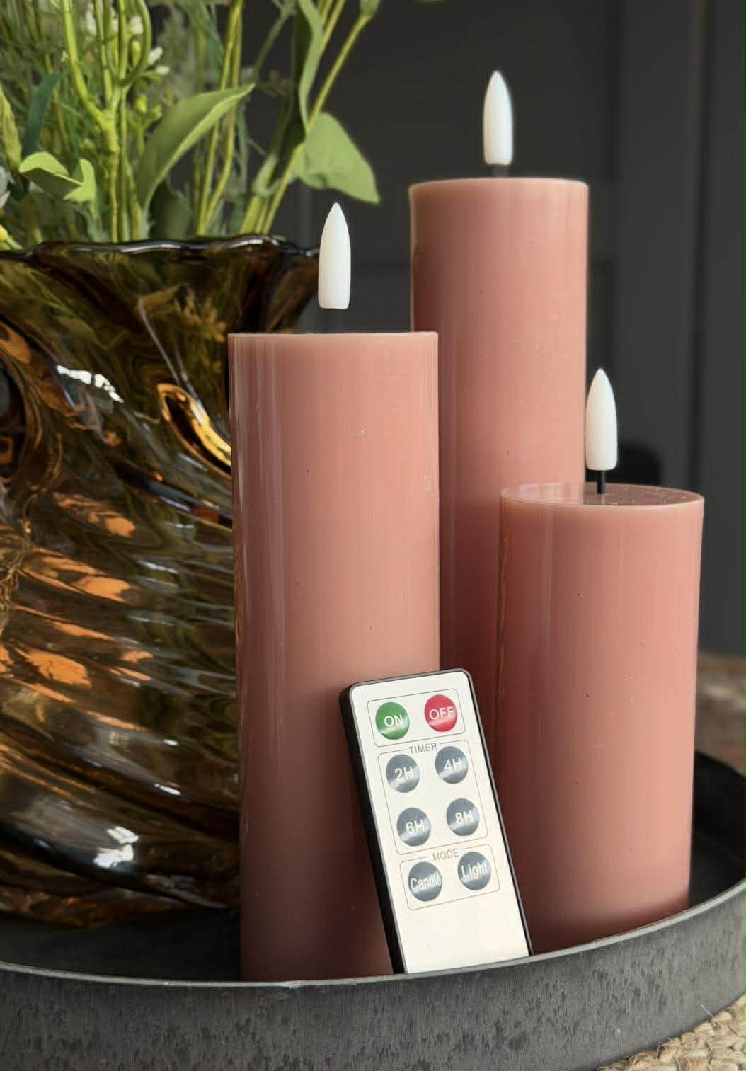 Blockljus TWINKLE Rosa - Set med 3 st.