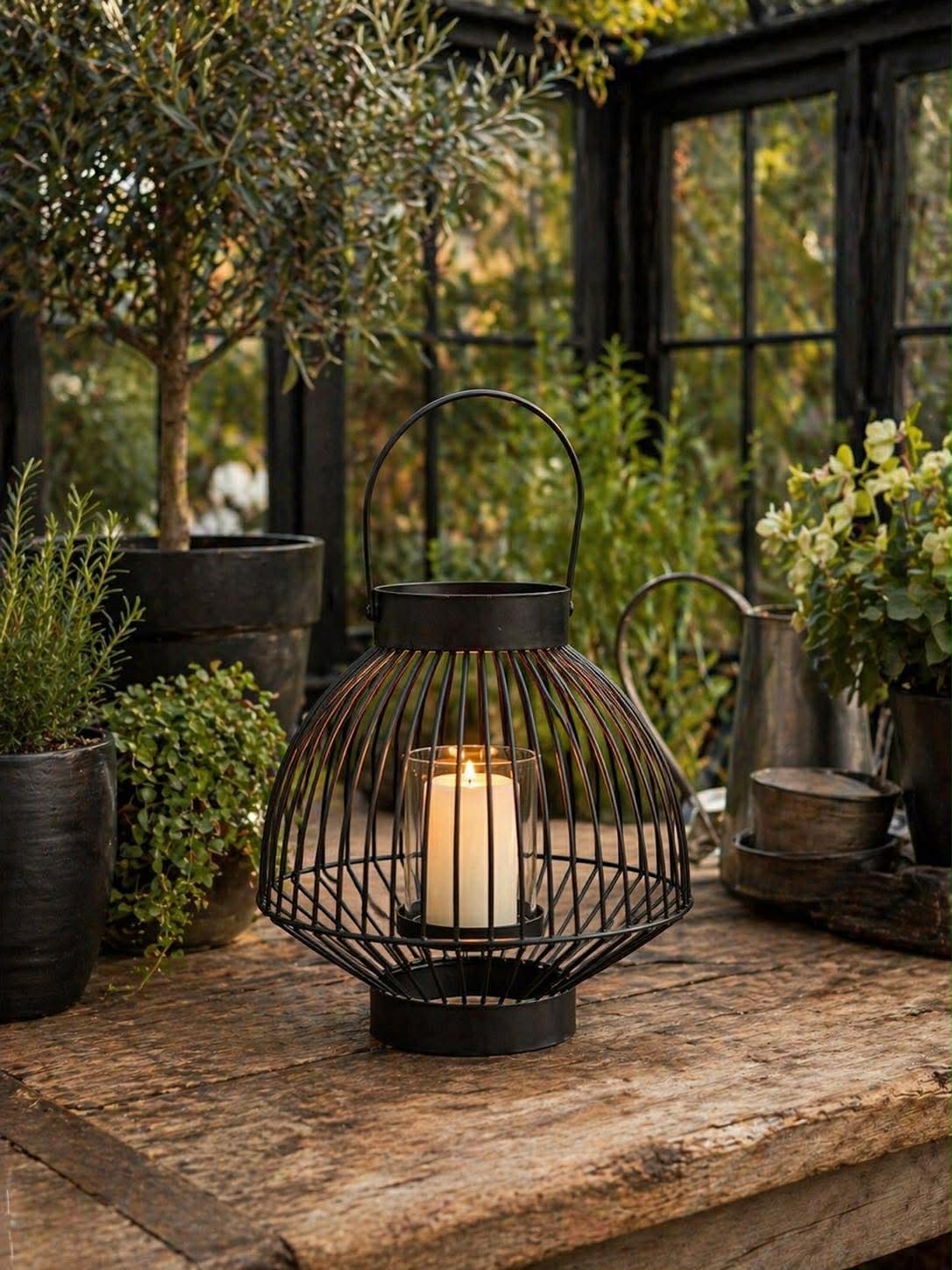 Lykta med glas - Black