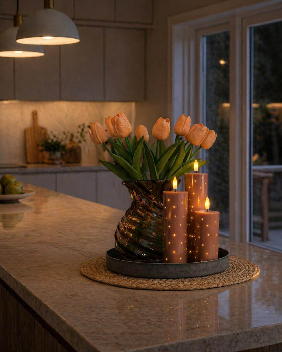 Blockljus TWINKLE Brun - Set med 3 st.
