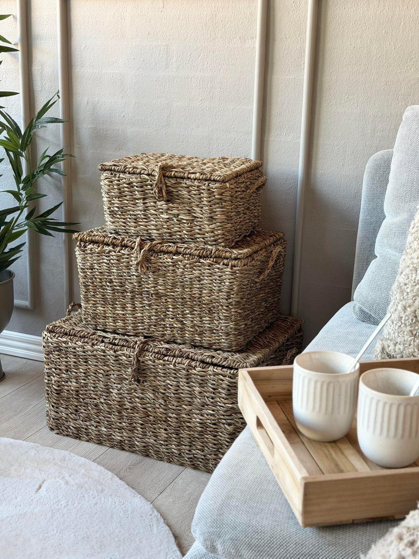 Korgar med lock för förvaring - Set om 3 st