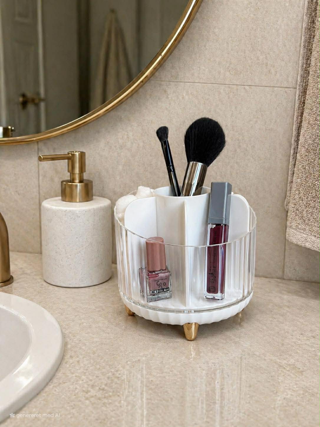 Makeup organiser - Vit med guld
