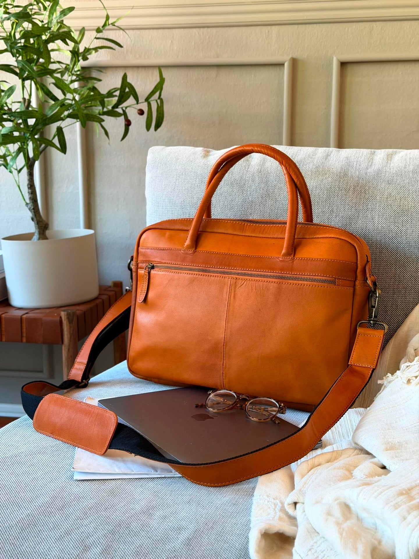 Laptopväska Faust dubbel - Cognac