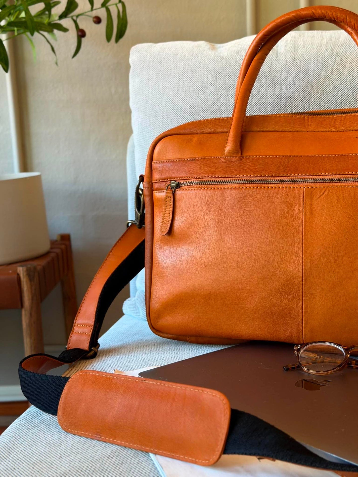 Laptopväska Faust dubbel - Cognac