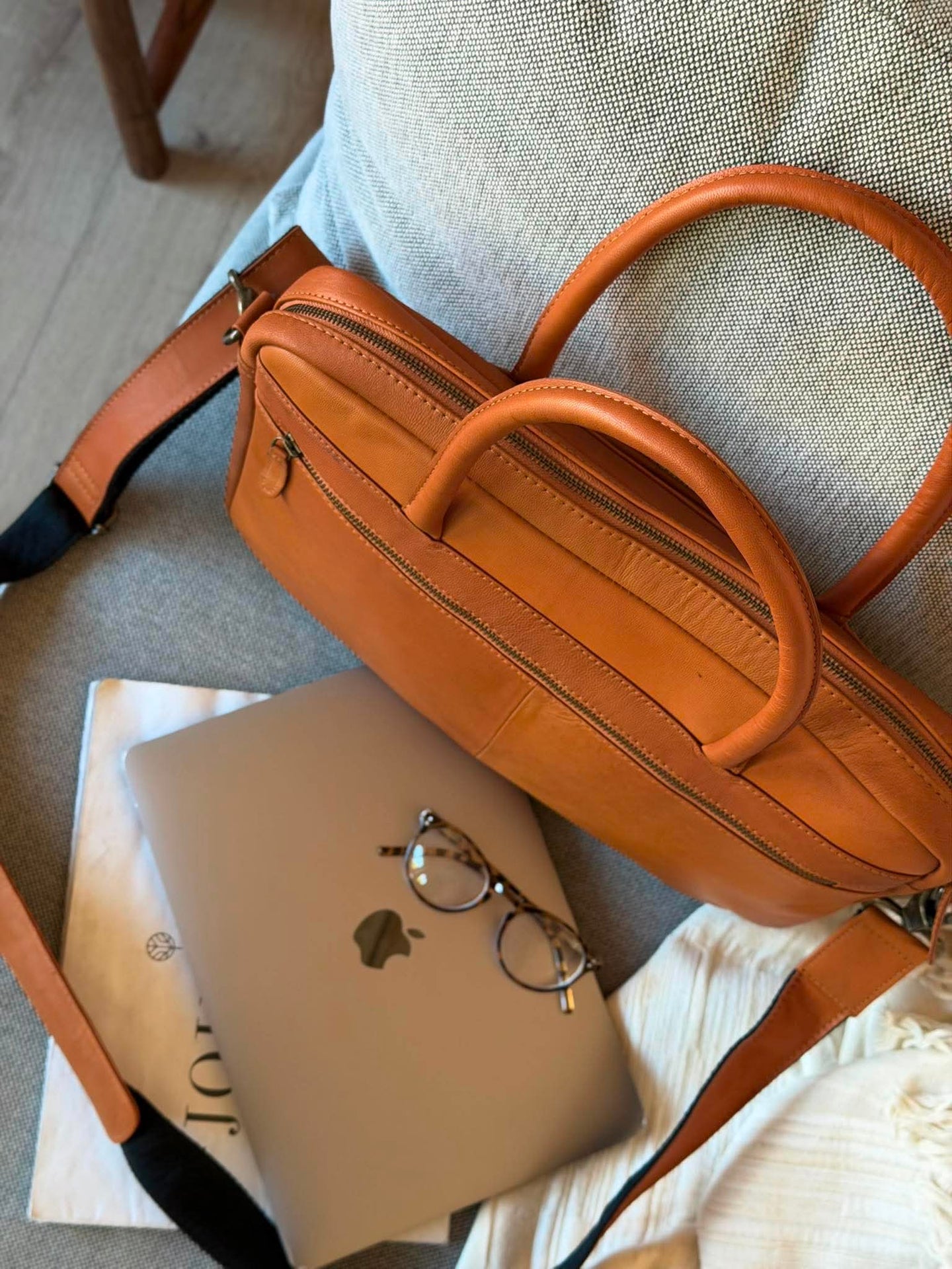 Laptopväska Faust dubbel - Cognac