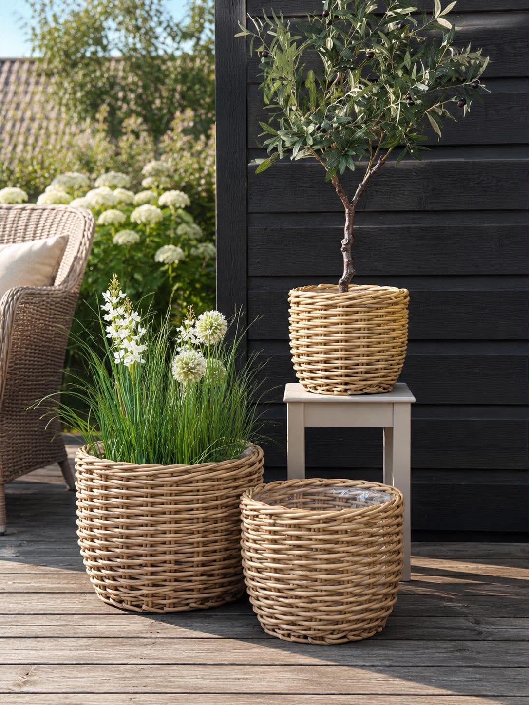 Växtkorgar RATTAN natur – Set med 3 storlekar