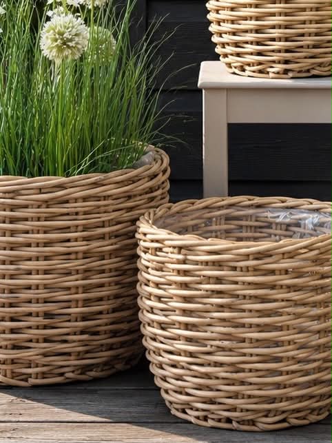 Växtkorgar RATTAN natur – Set med 3 storlekar