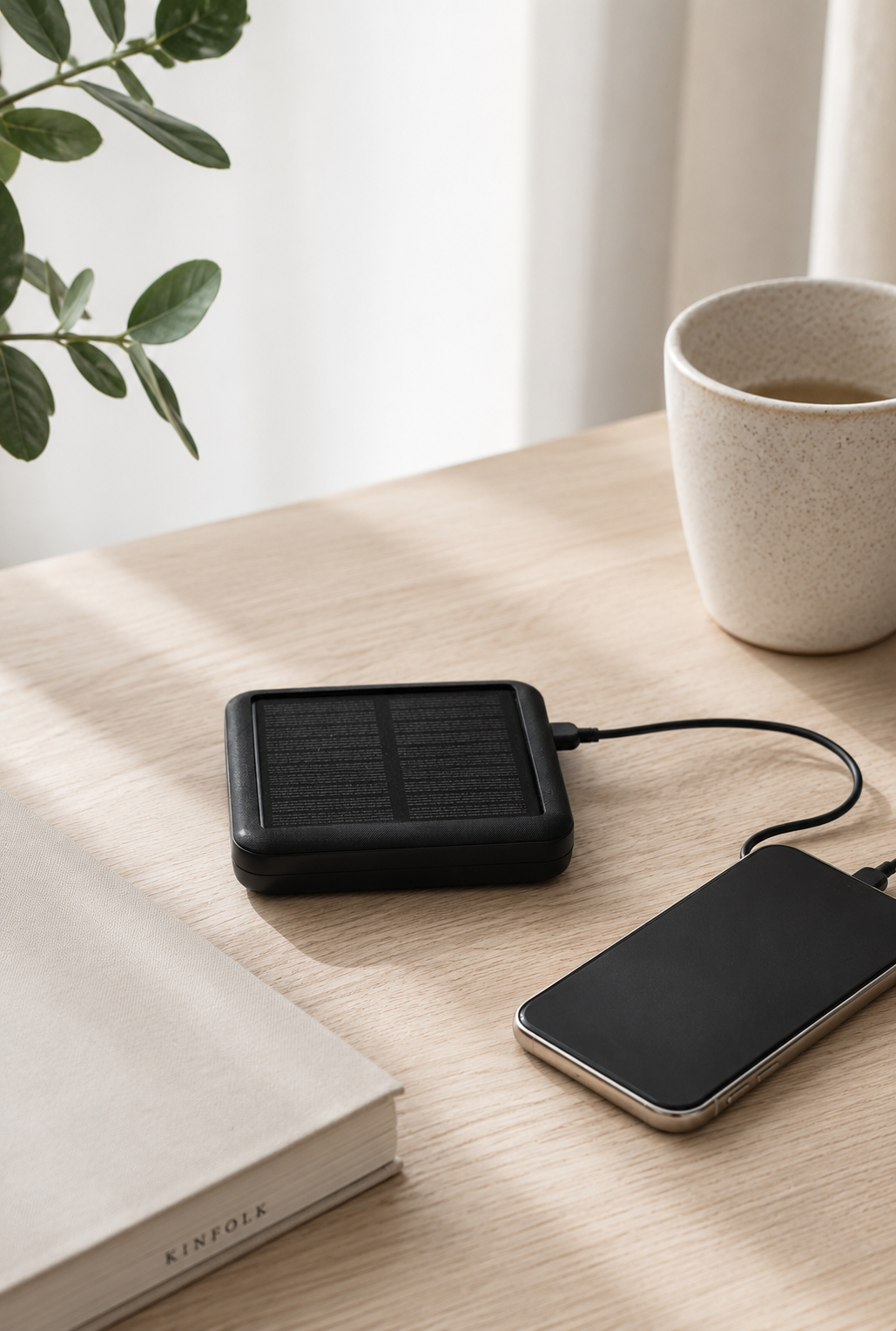 Mini solar powerbank med kablar, 10.000 mAh