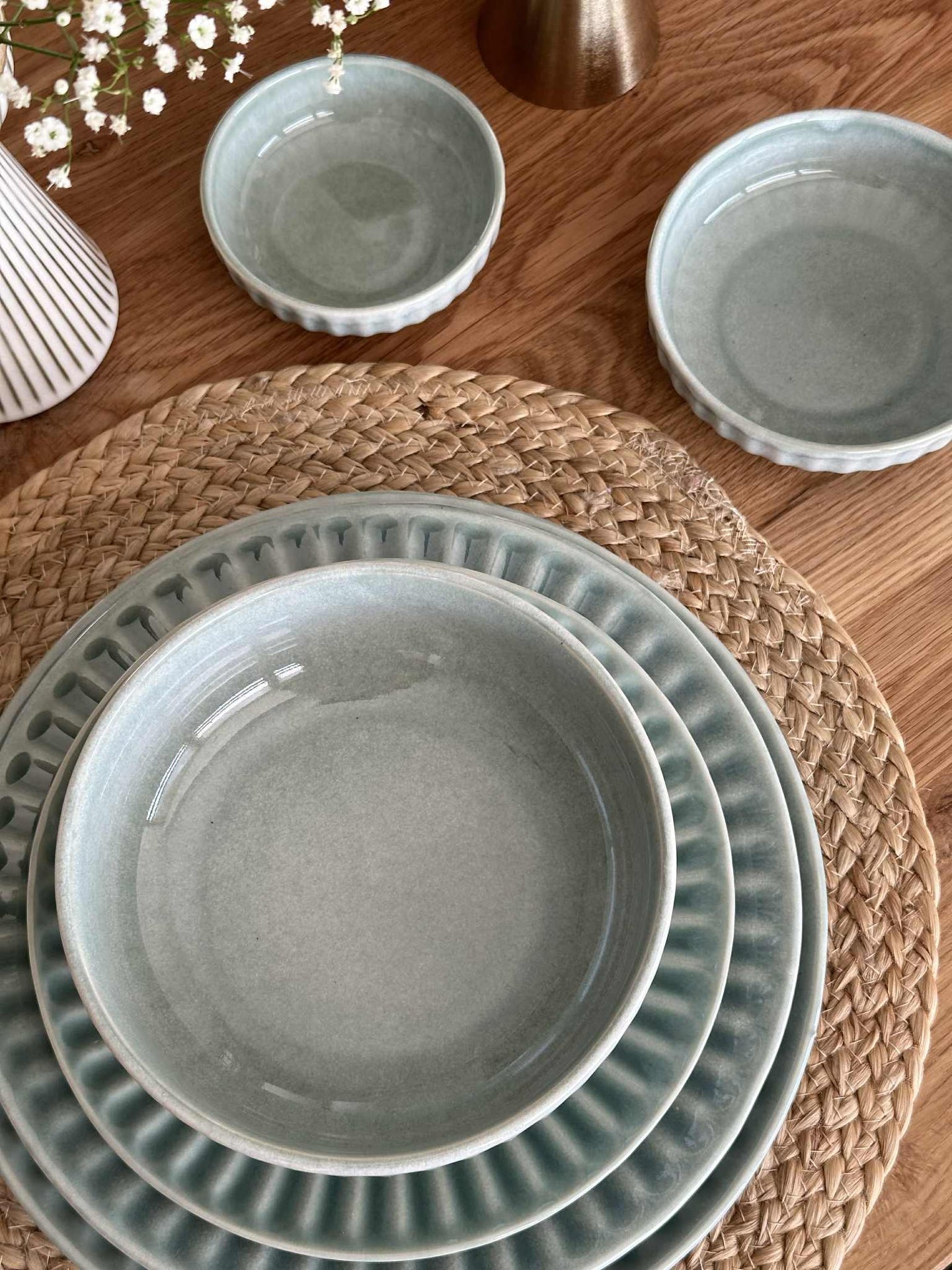 Skål VIGA randig stengods - Mint flera storlekar