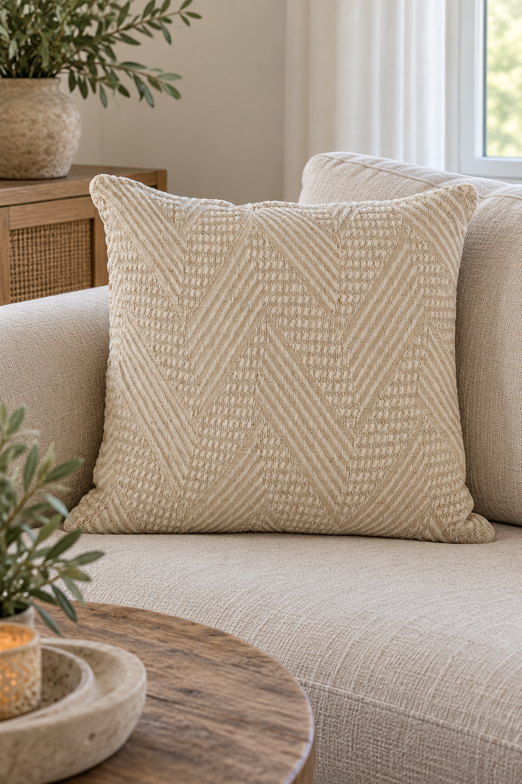 Kudde med fyllning 45x45 cm - Grafisk Beige